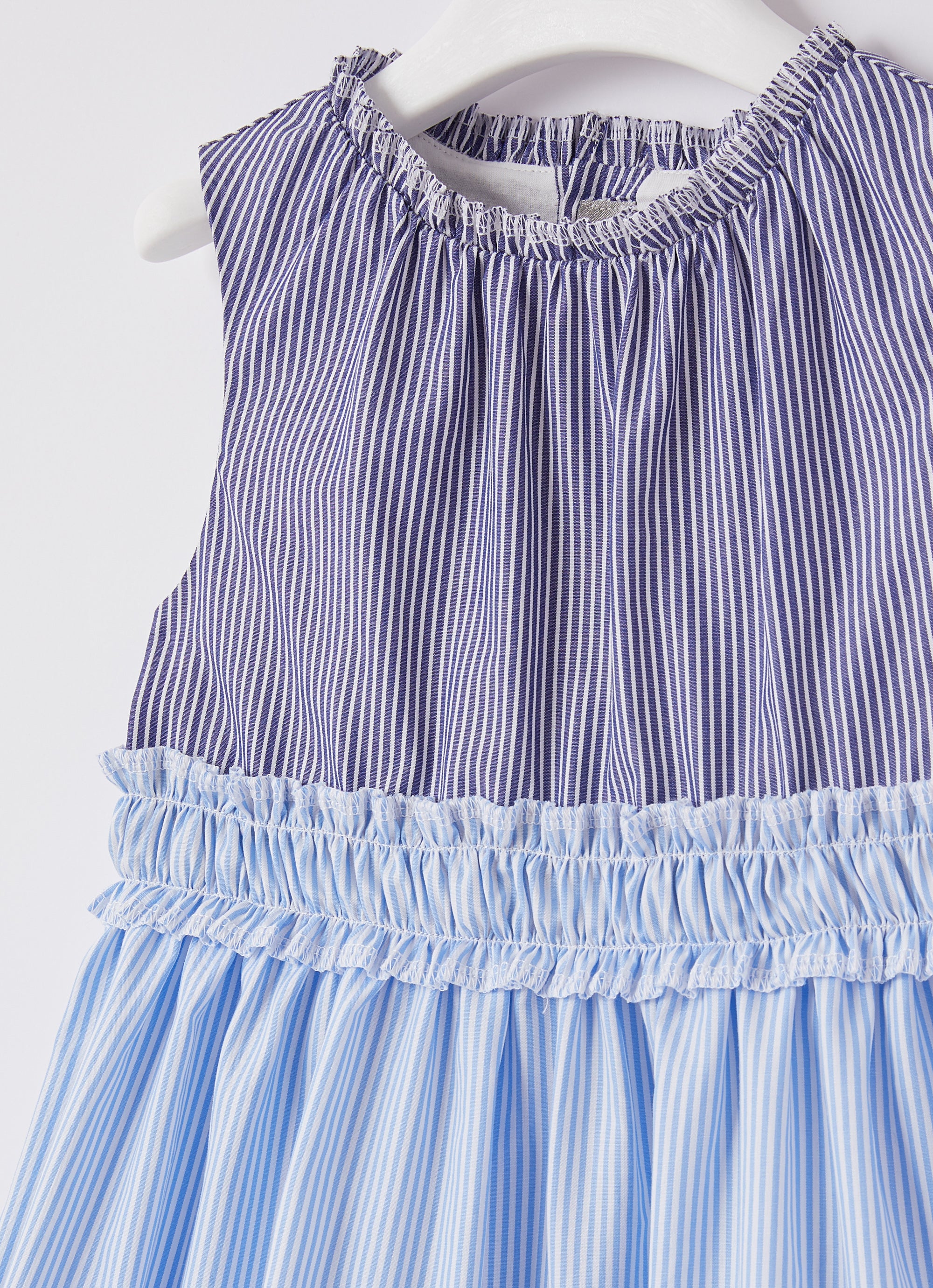 Sleeveless tricolour ruffled dress - Blue Inchiostro & Ibisco