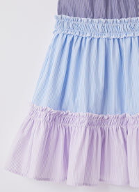 Sleeveless tricolour ruffled dress - Blue Inchiostro & Ibisco
