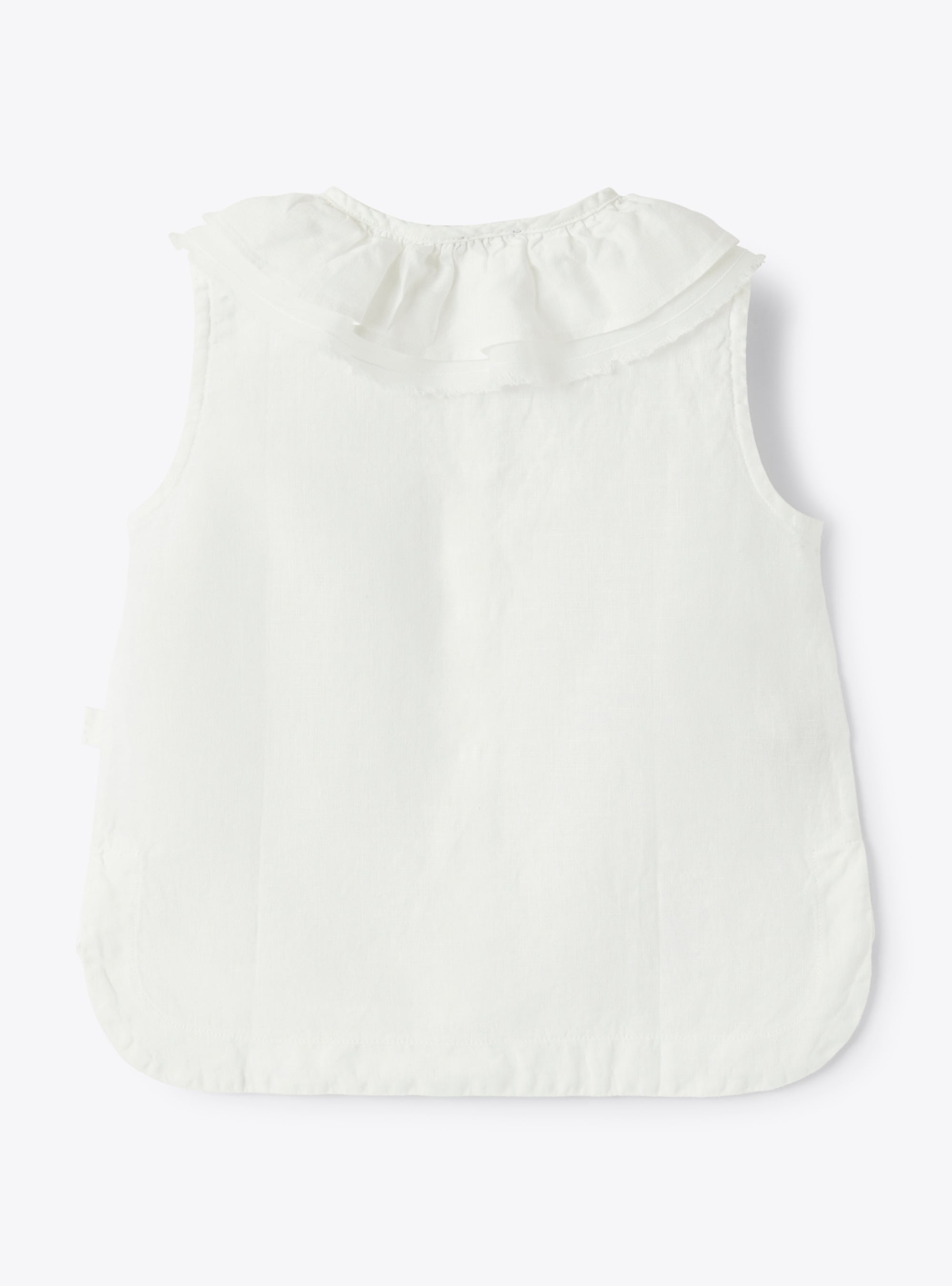 Linen ruffled sleeveless shirt - White