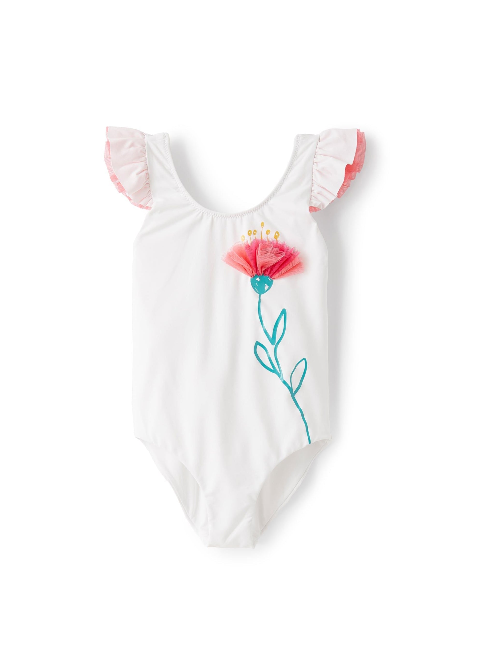 Floral print one-piece swimming costume - White & Strawberry Red