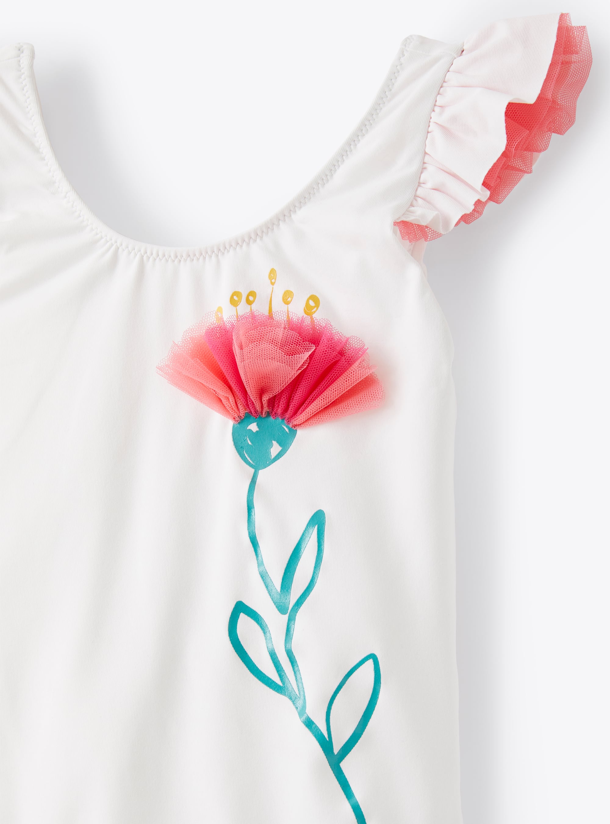 Floral print one-piece swimming costume - White & Strawberry Red