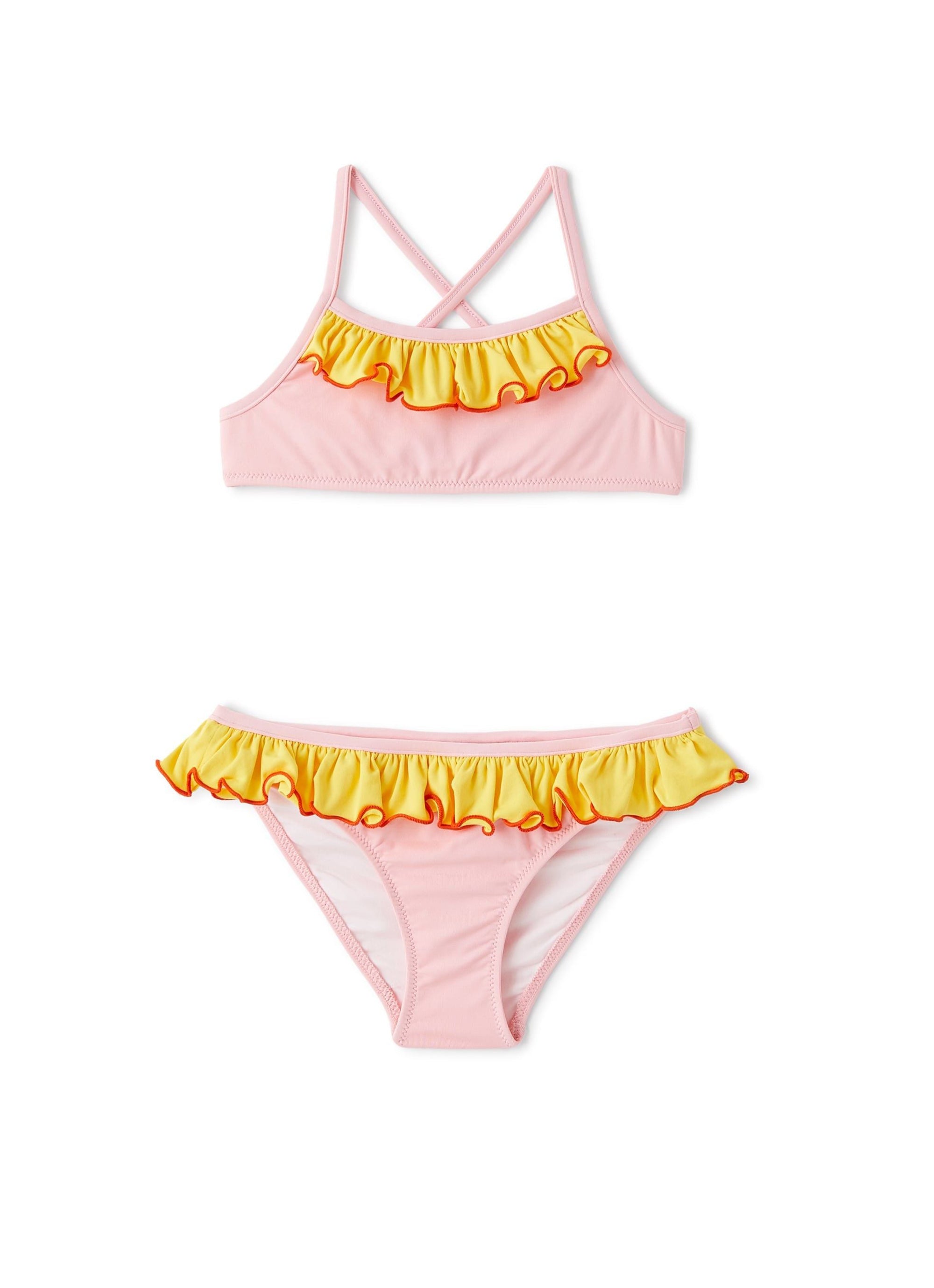 Two-piece swimming costume with crossed straps - Clay Red & Yellow Sun