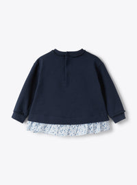 Floral voile ruffled sweatshirt - Blue & Light Blue