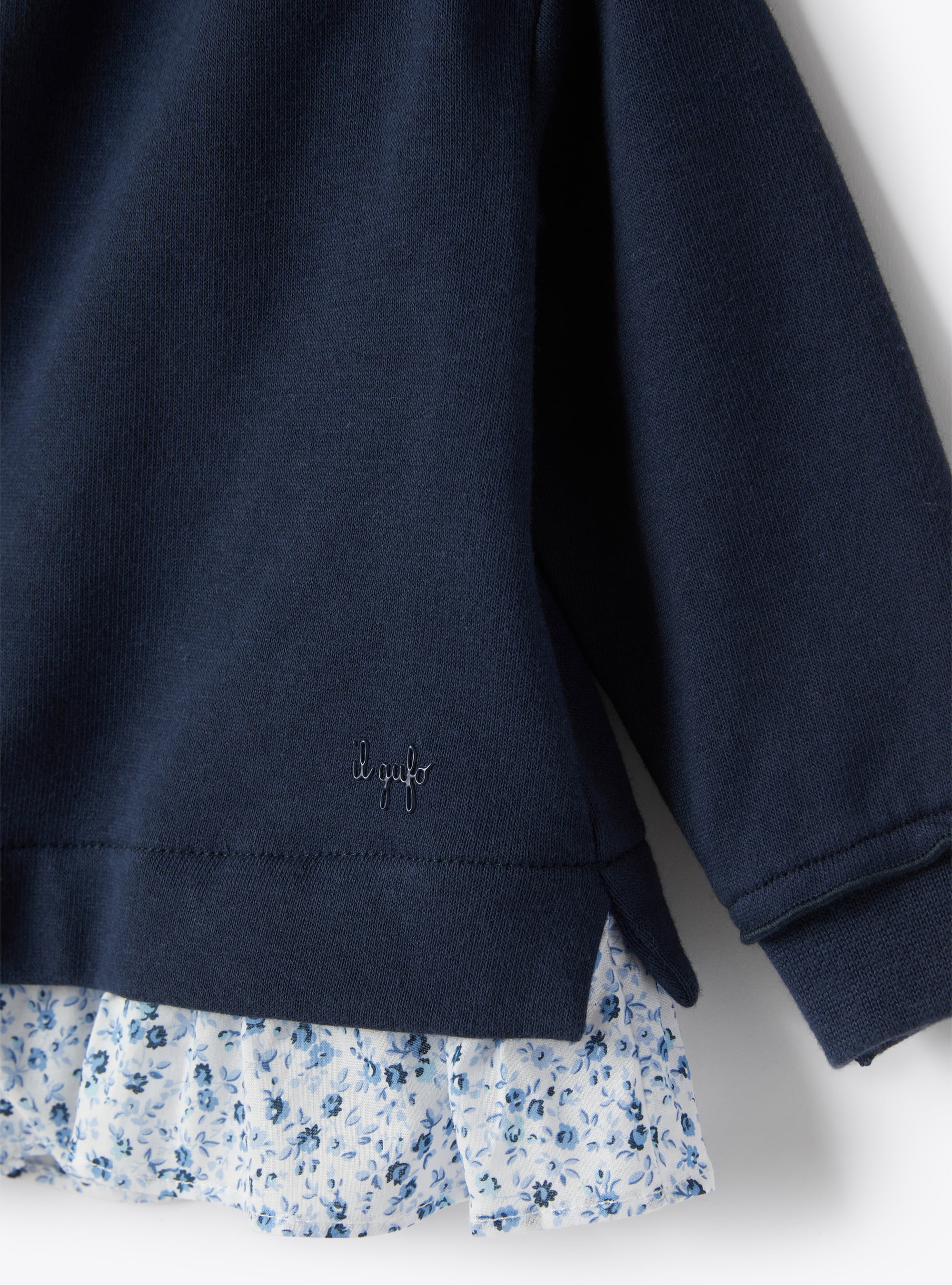 Floral voile ruffled sweatshirt - Blue & Light Blue