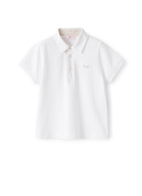 Polo shirt with crepe trim - White & Dark Beige