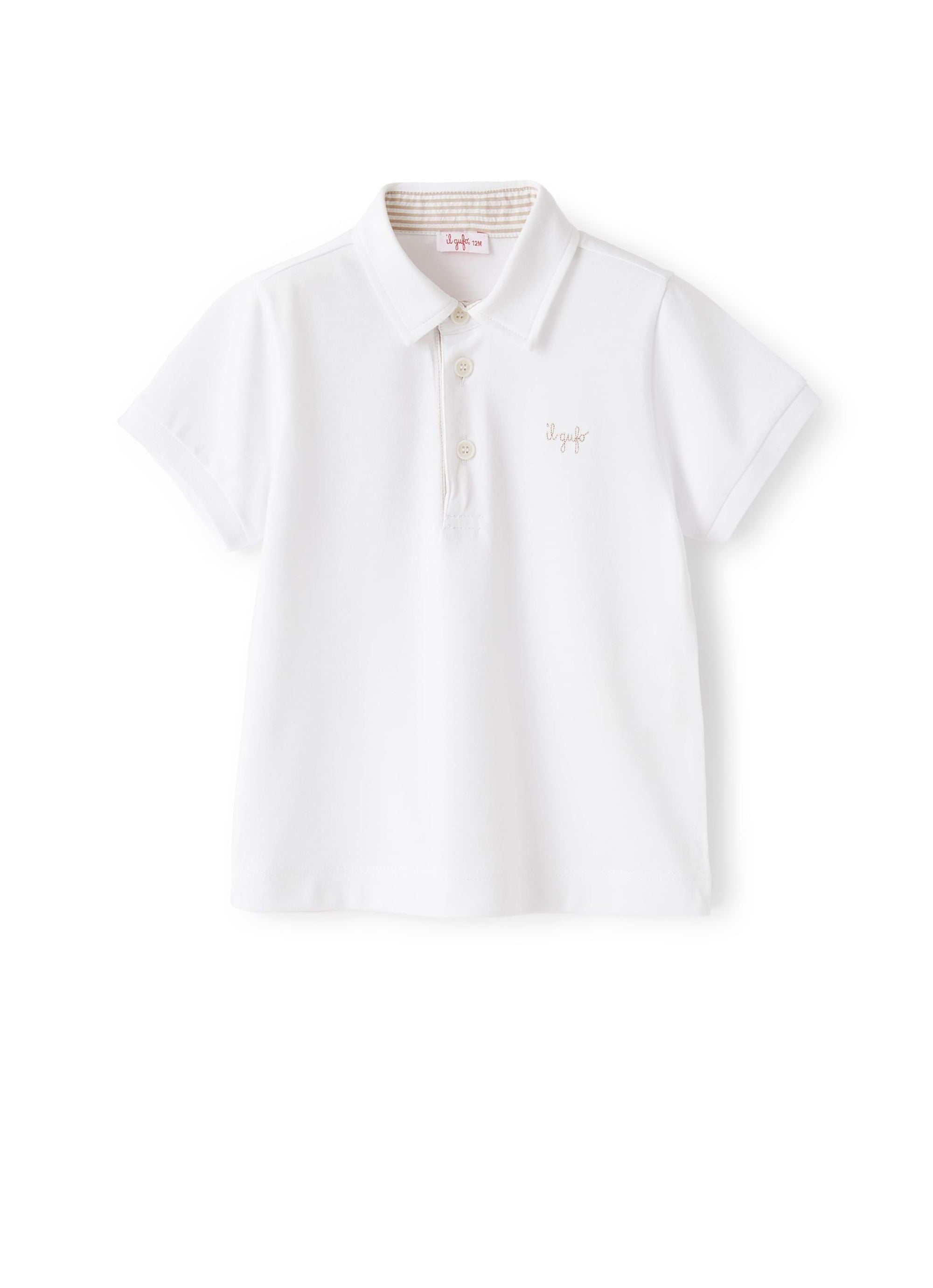 Polo shirt with crepe trim - White & Dark Beige
