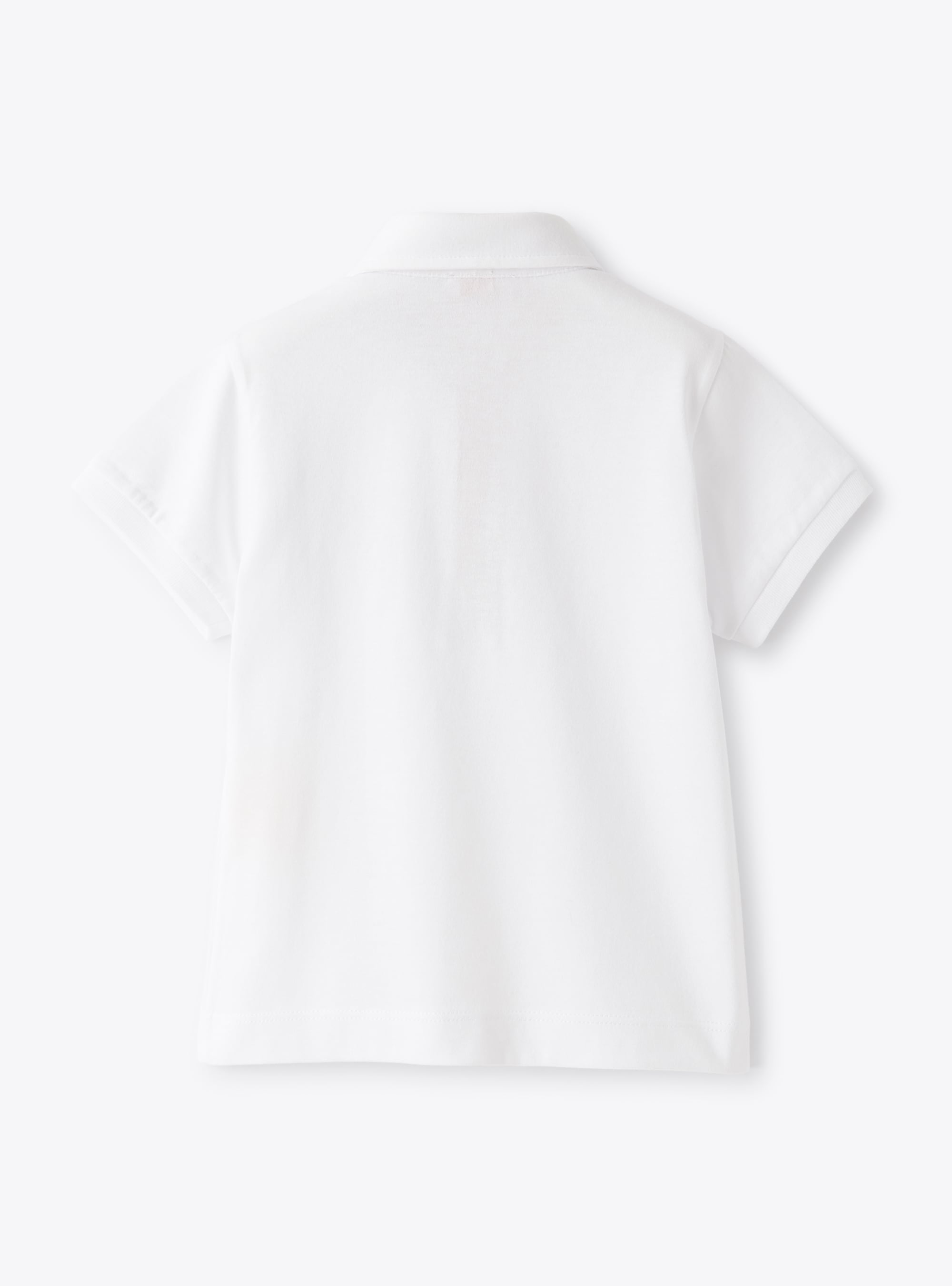 Polo shirt with crepe trim - White & Dark Beige
