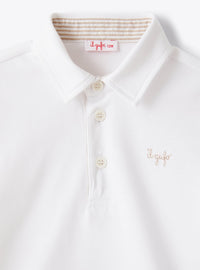 Polo shirt with crepe trim - White & Dark Beige