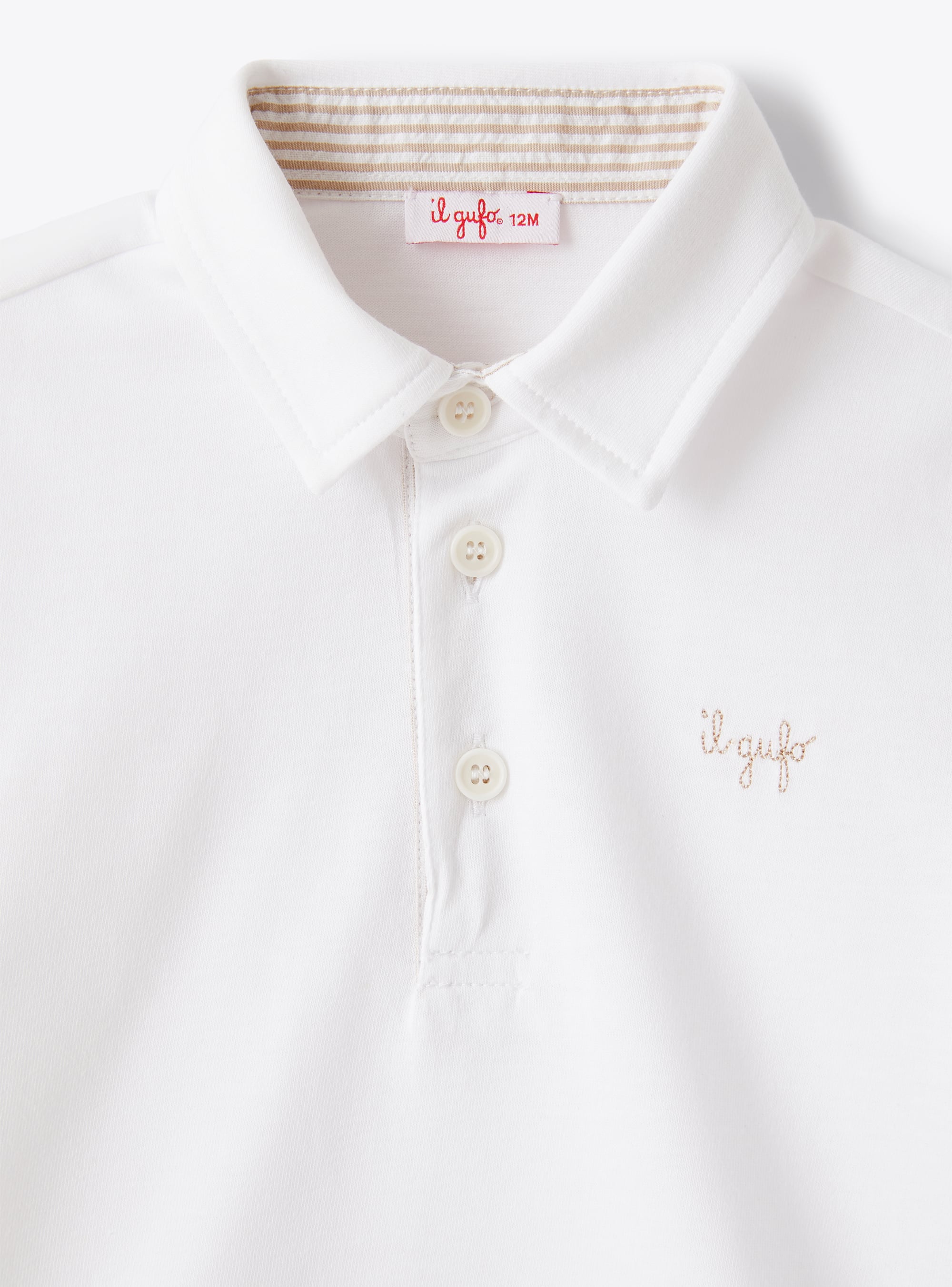 Polo shirt with crepe trim - White & Dark Beige