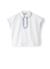 Polo shirt with printed trim - White & Airforce Blue