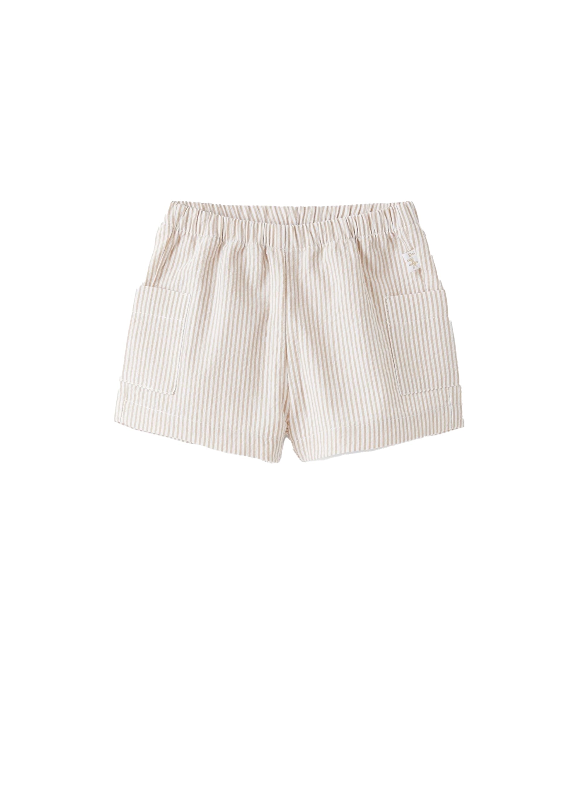 Soft crepe stripe shorts - Dark Beige