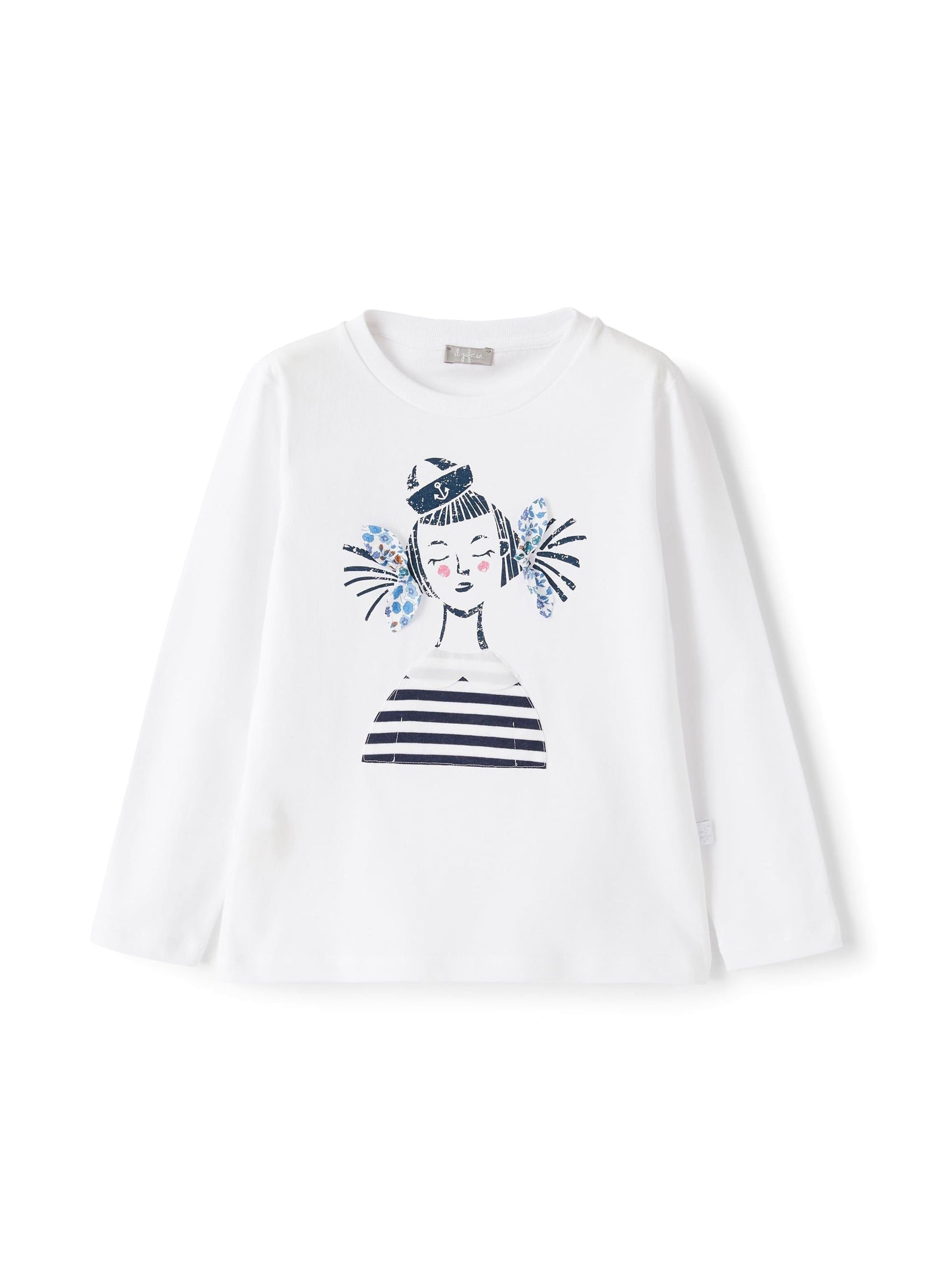 Long-sleeved t-shirt with little girl print - White & Blue