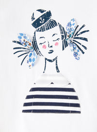 Long-sleeved t-shirt with little girl print - White & Blue