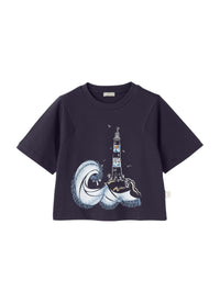 Lighthouse print T-shirt - Blue & White