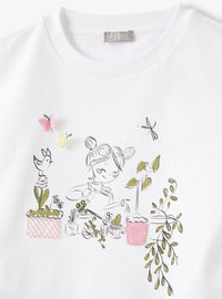 T-shirt with little girl print - White & Salvia