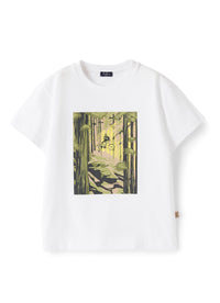 Biker print T-shirt - White & Green