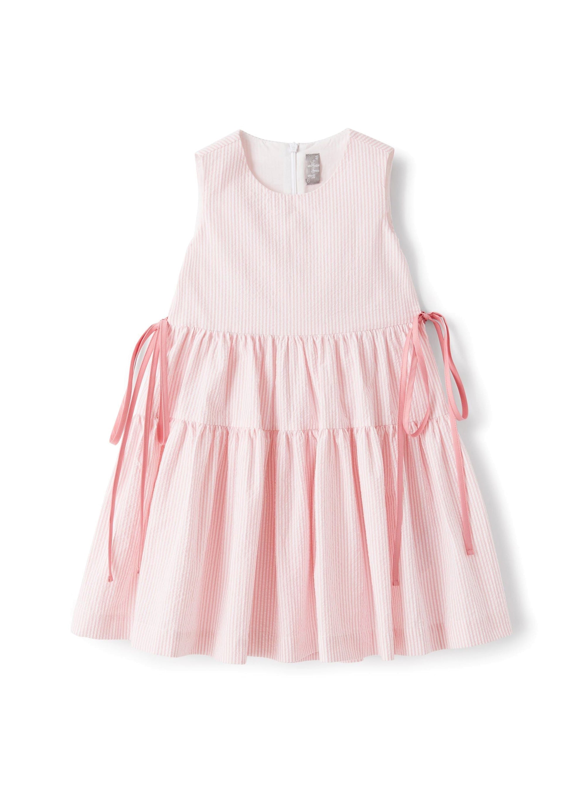 Sleeveless striped crepon dress - Pink