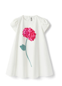 Floral flared dress - White & Fuxia
