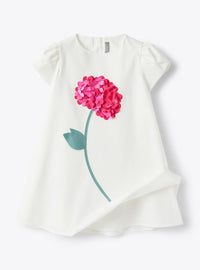 Floral flared dress - White & Fuxia