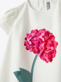 Floral flared dress - White & Fuxia