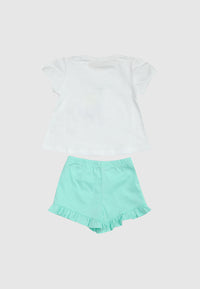 Turtle print two-piece set - Bianco & Acquamarina
