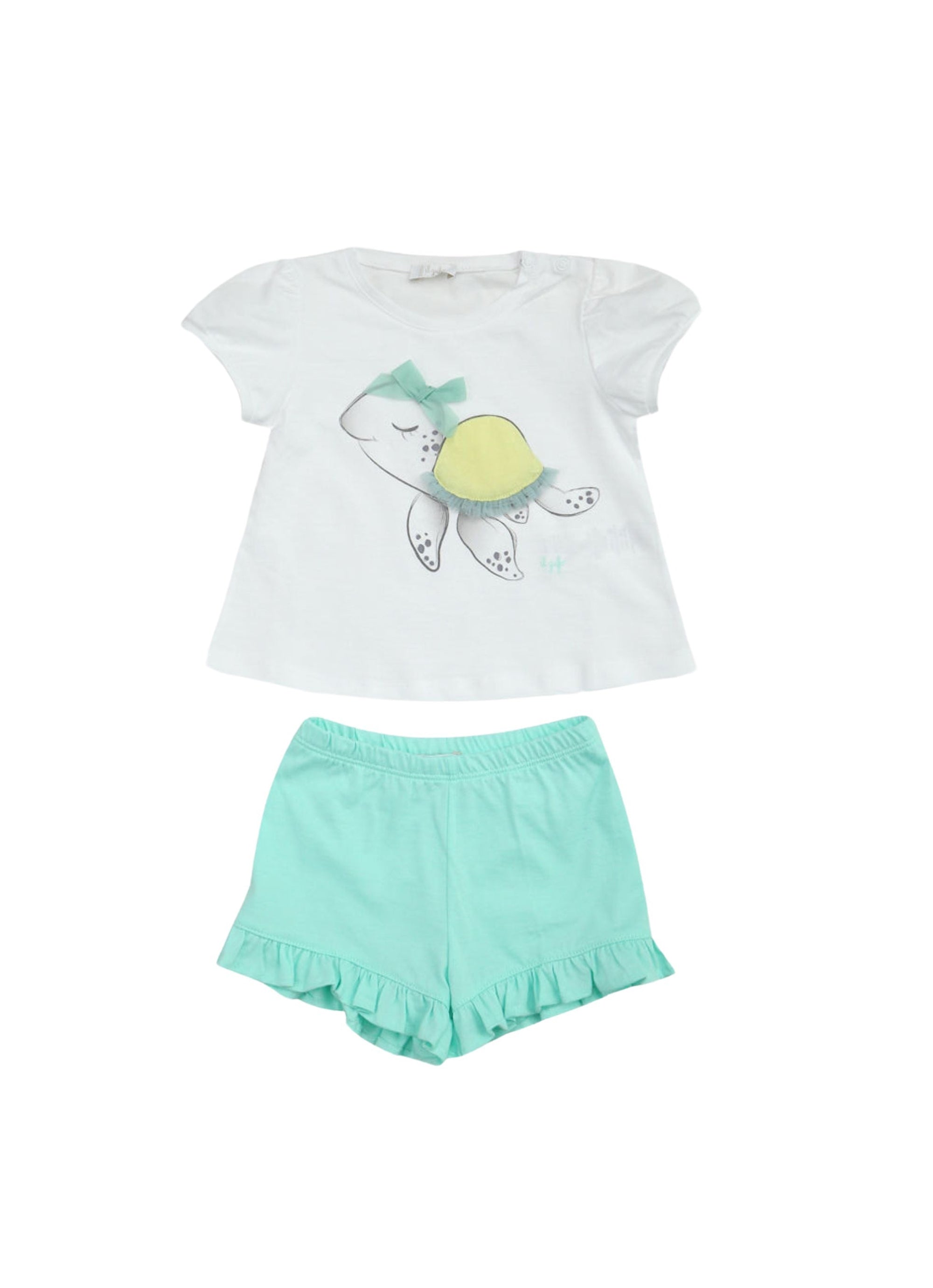 Turtle print two-piece set - Bianco & Acquamarina