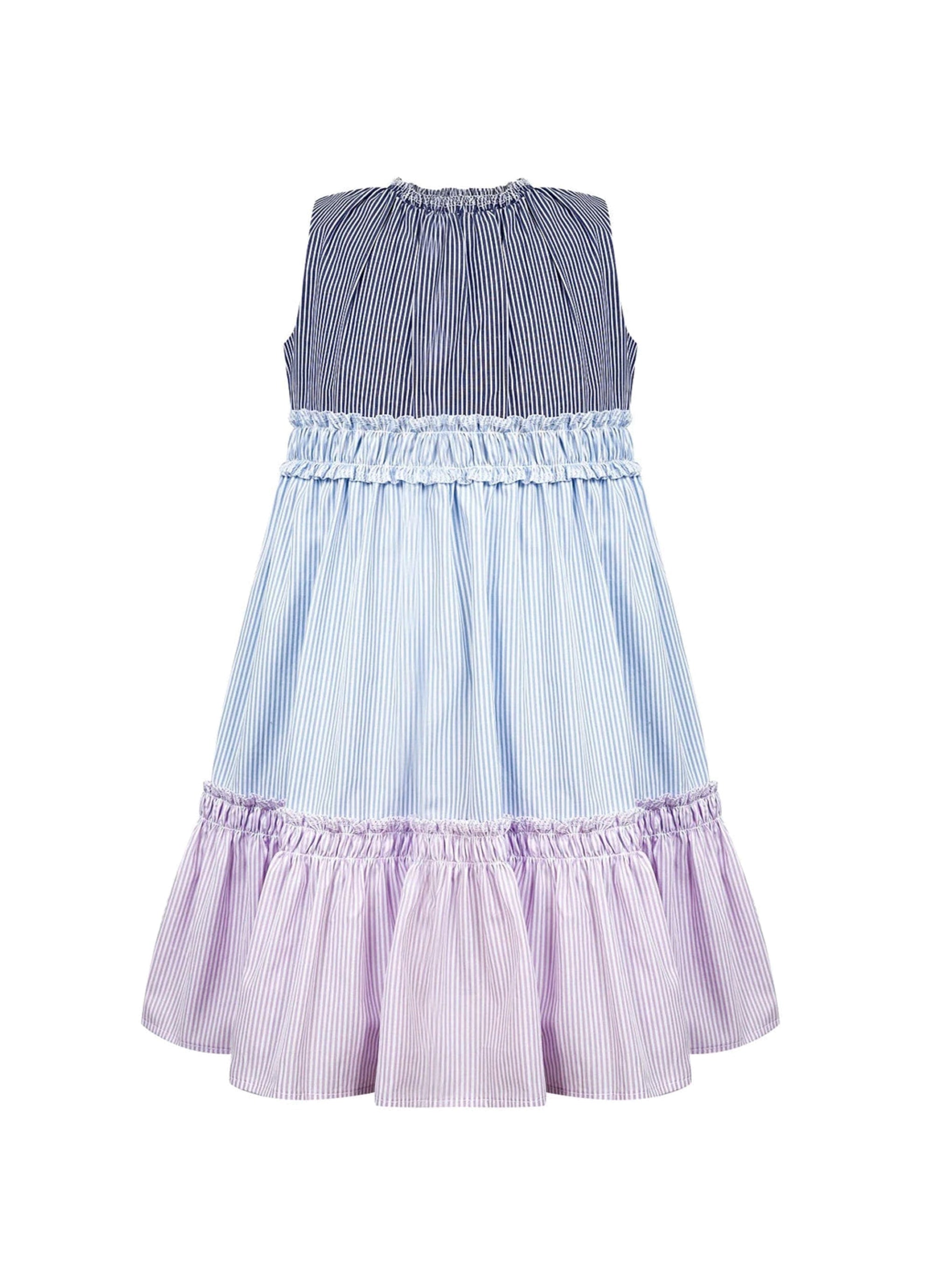 Sleeveless tricolour ruffled dress - Blue Inchiostro & Ibisco