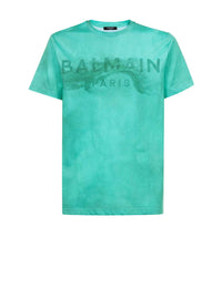 T-shirt en coton éco-responsable imprimé logo Balmain paris désert - Vert d'Eau & Vert Émeraude