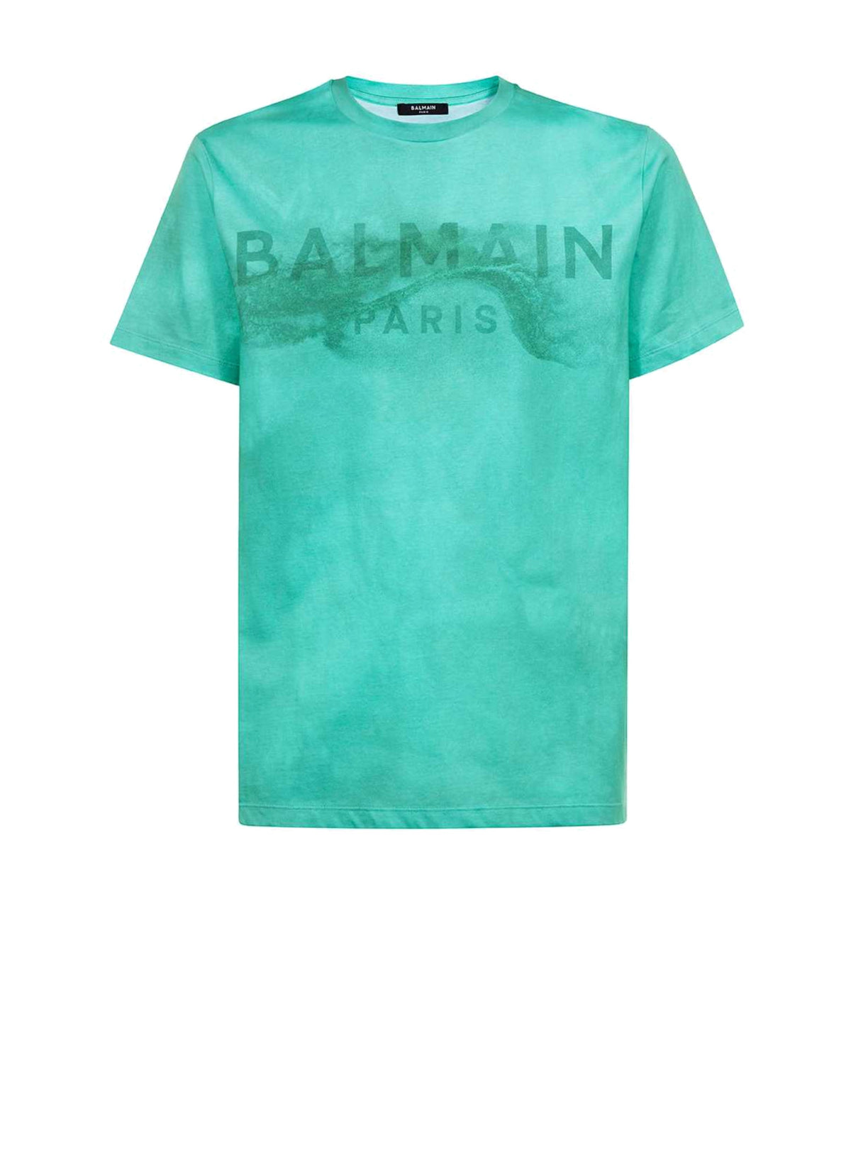 T-shirt en coton éco-responsable imprimé logo Balmain paris désert - Vert d'Eau & Vert Émeraude