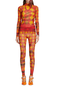 Legging Les Punks en tulle - Red & Beige & Yellow