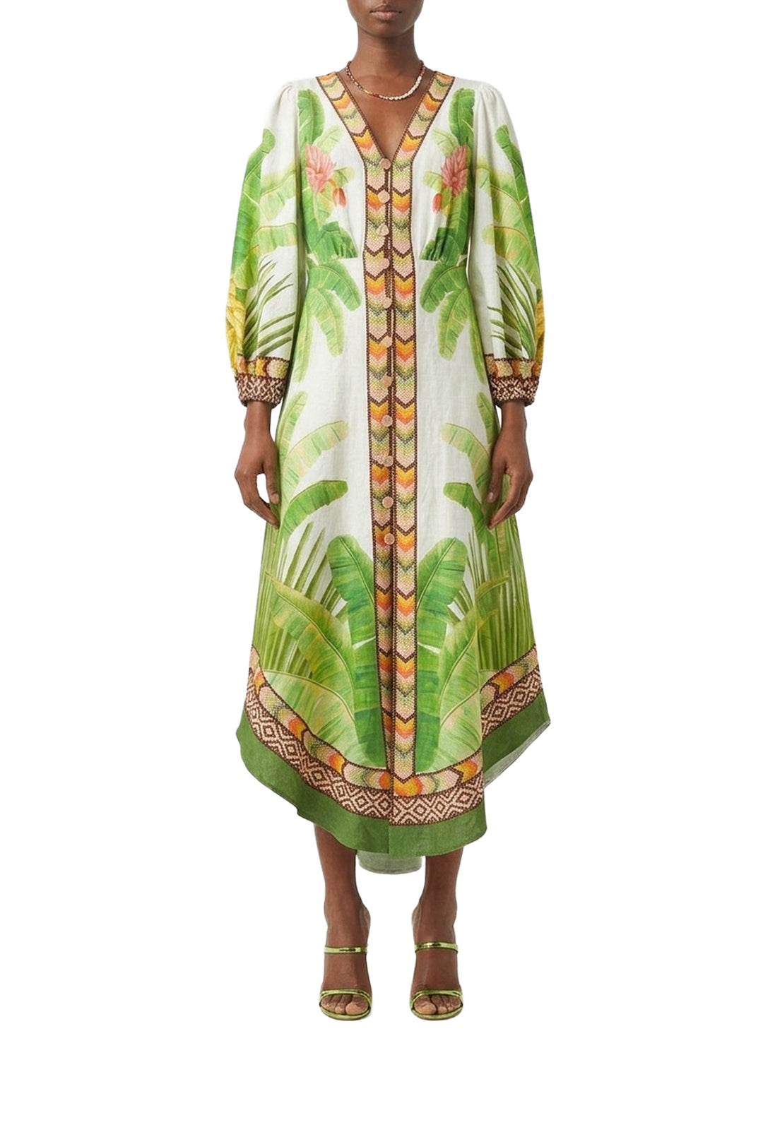 Robe midi Fresh Forest en lin - Vert