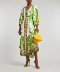 Robe midi Fresh Forest en lin - Vert