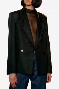Blazer à franges en coton - Noir