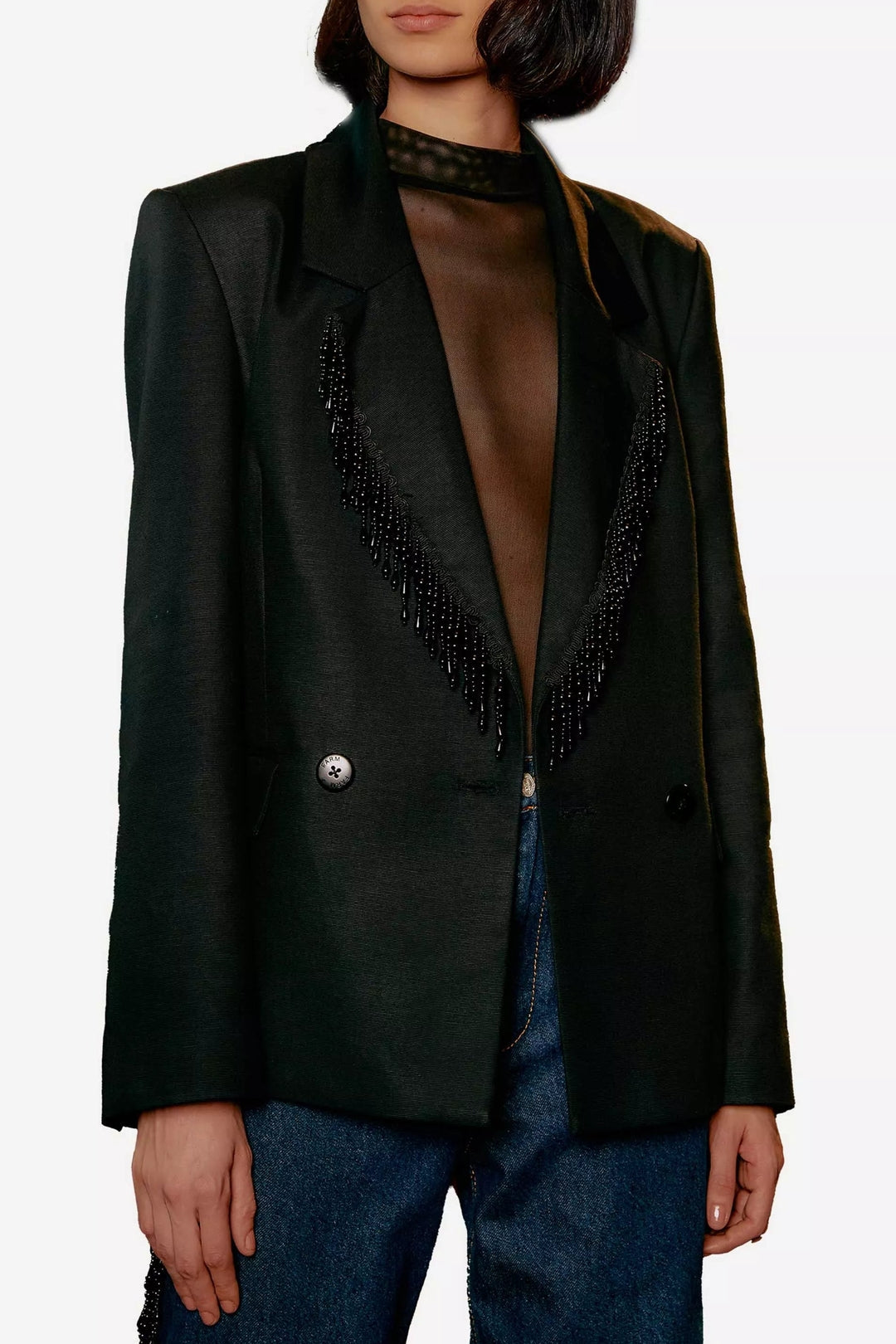 Blazer à franges en coton - Noir