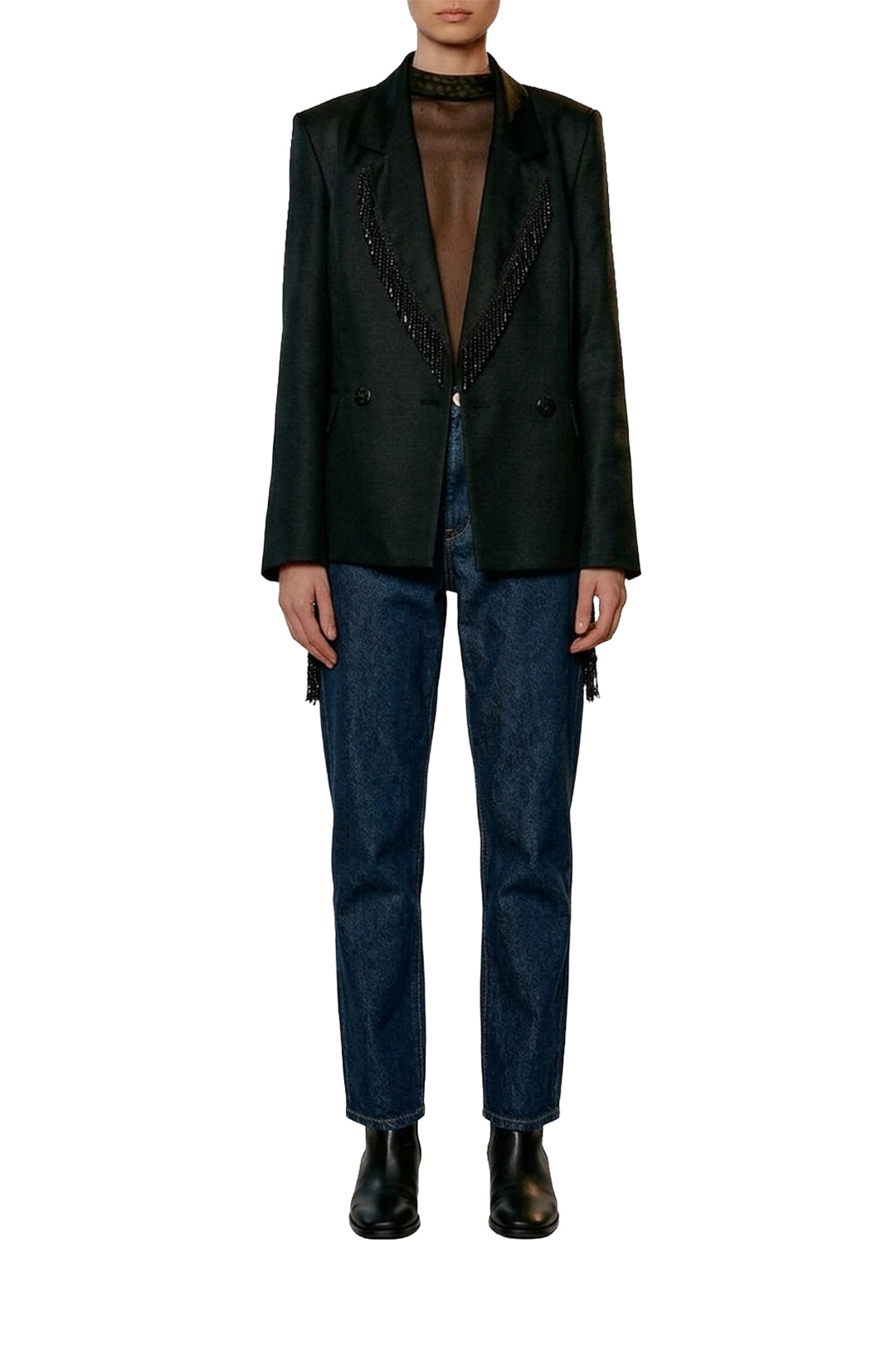 Blazer à franges en coton - Noir