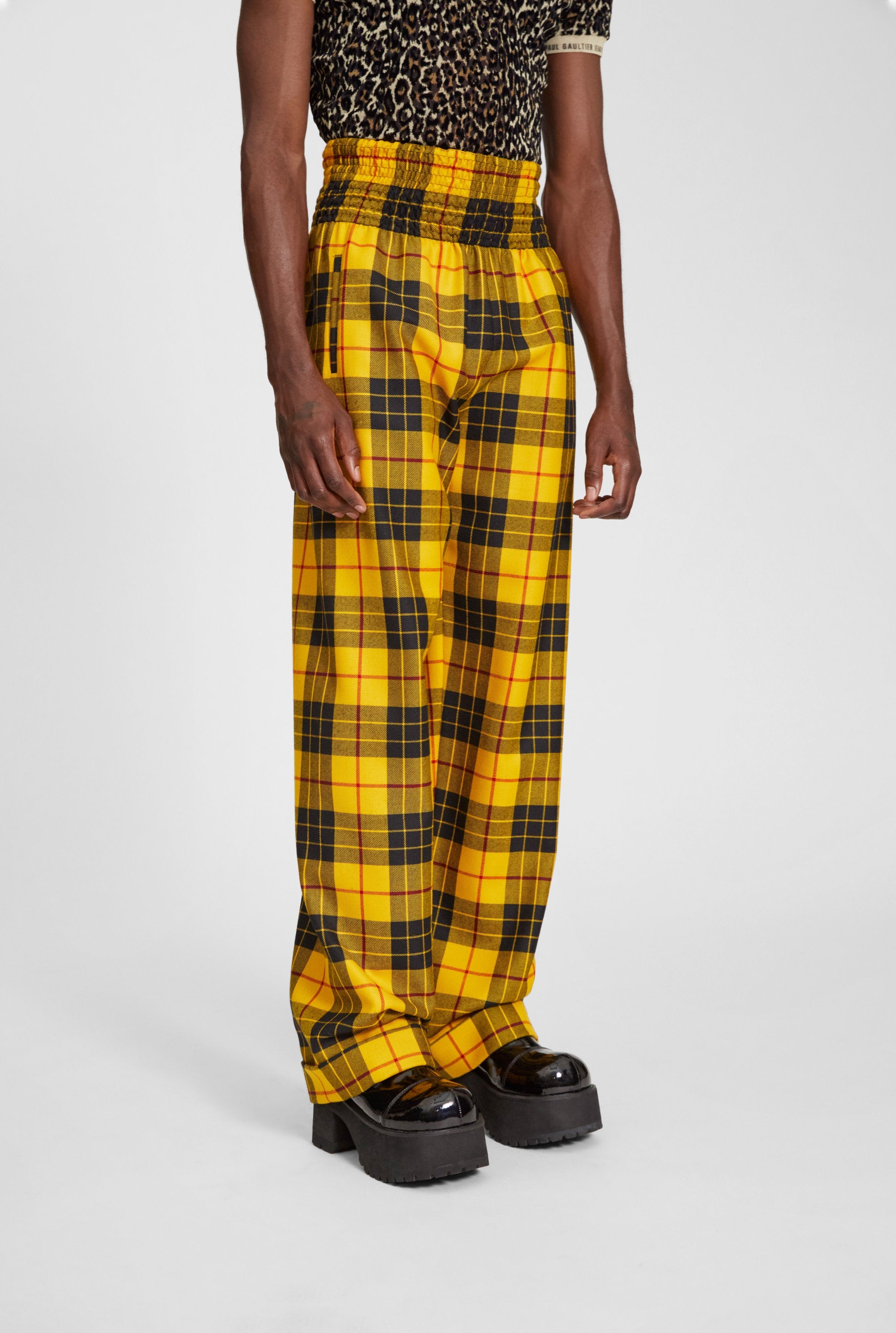 Pantalon Les Punks à motif tartan en laine - Yellow & Black