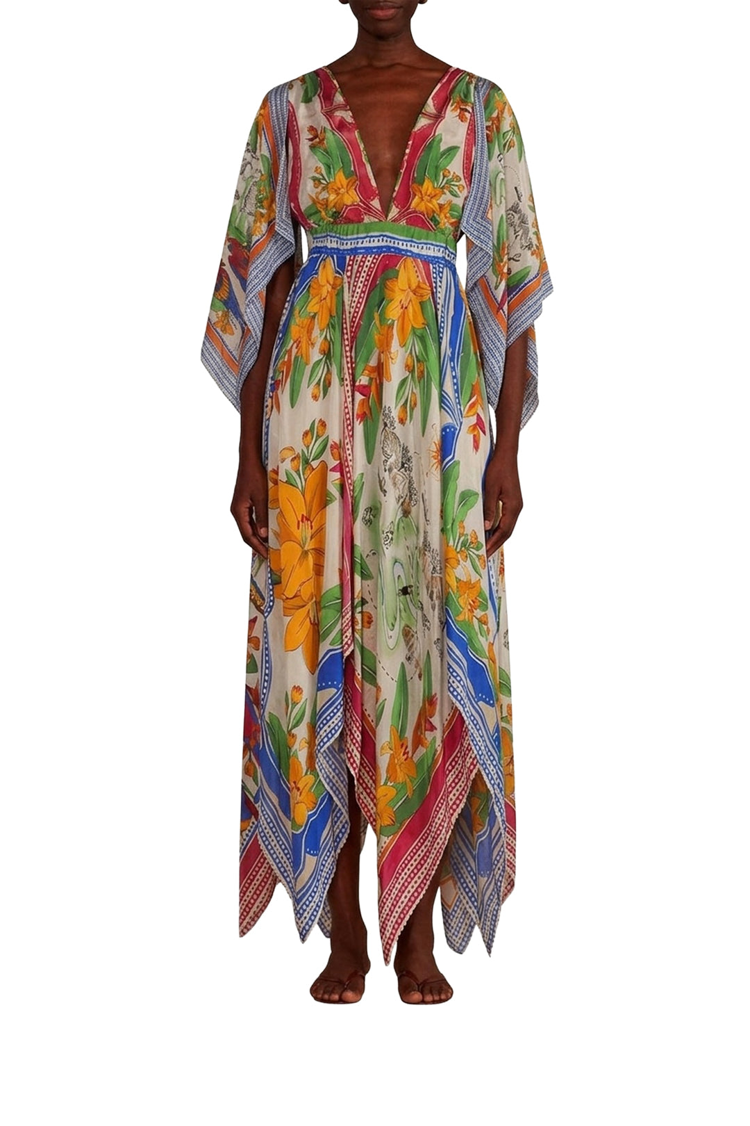 Robe longue Tropical Destination à manches courtes - Blanc