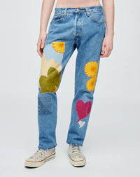 Patched Up 501 Straight Jeans - Assorted Indigo Floral