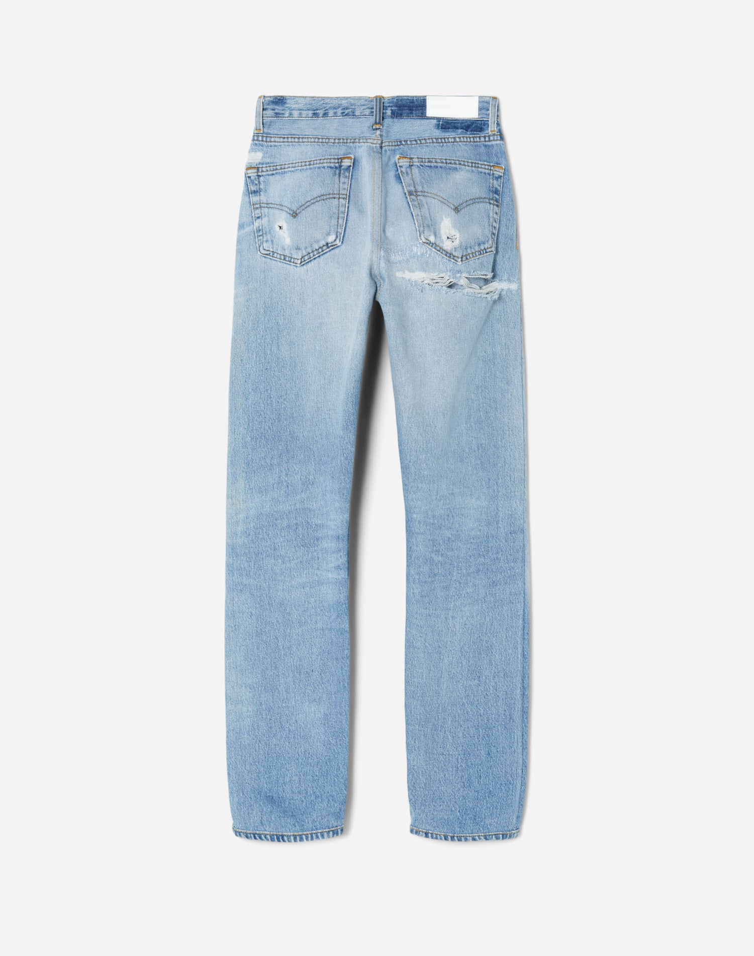 70's Straight Jeans - Indigo Ass Rip
