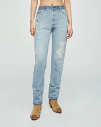 70's Straight Jeans - Indigo Ass Rip