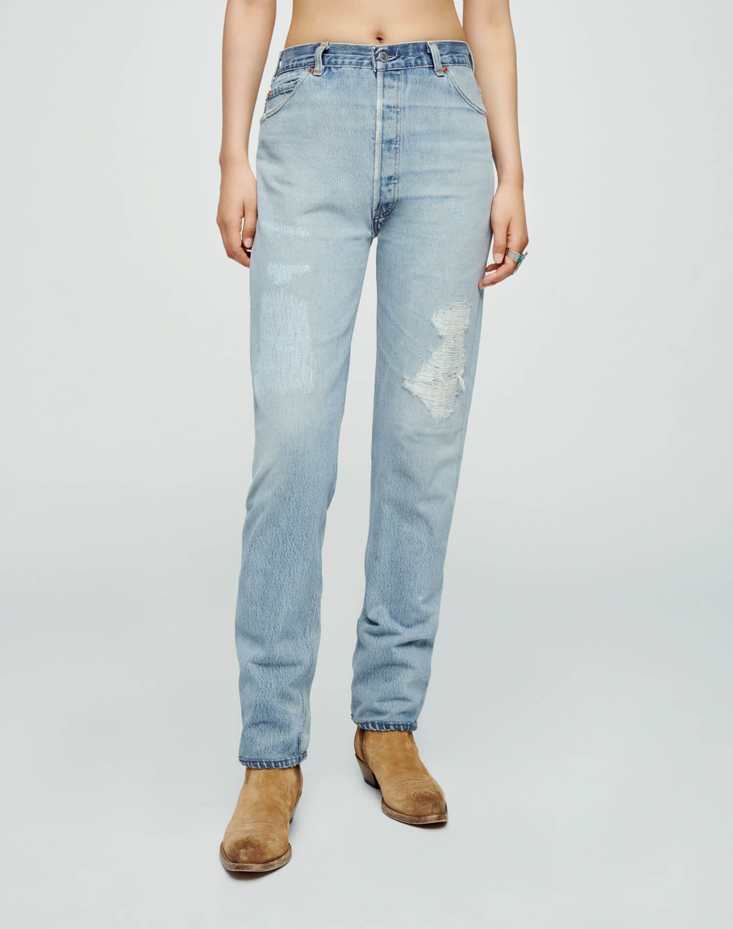 70's Straight Jeans - Indigo Ass Rip