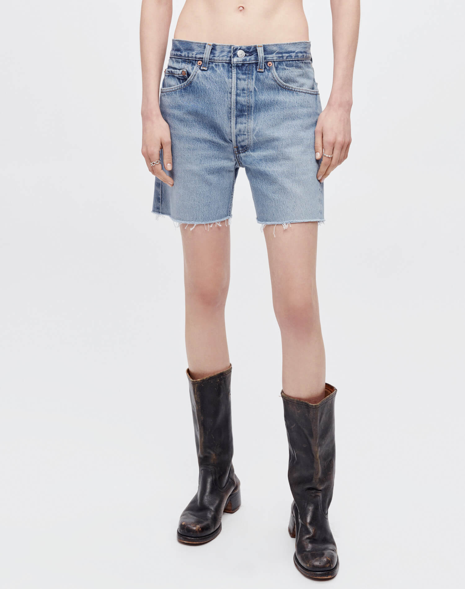 Mid-length denim shorts - Indigo