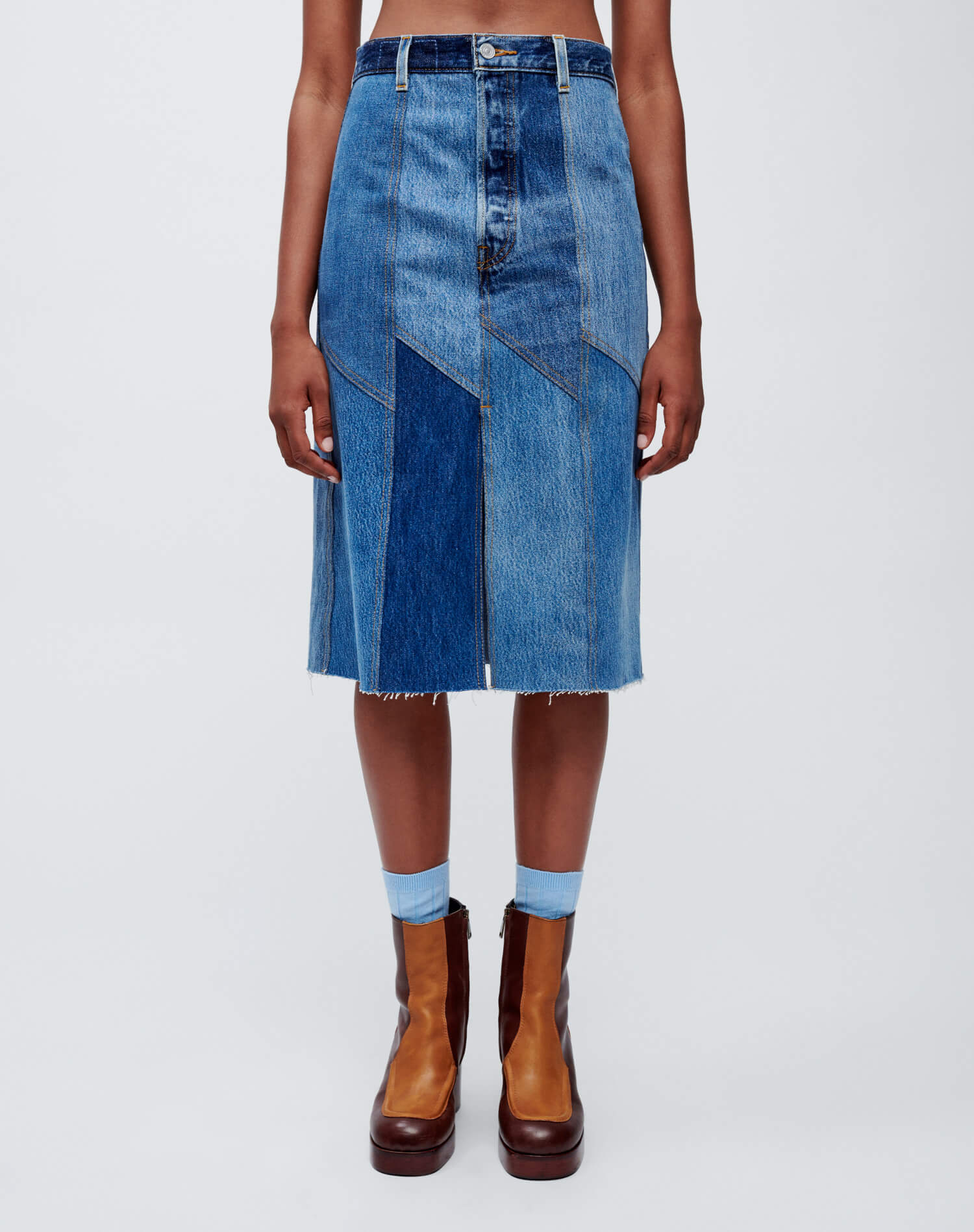 Jupe midi à panneaux - Indigo