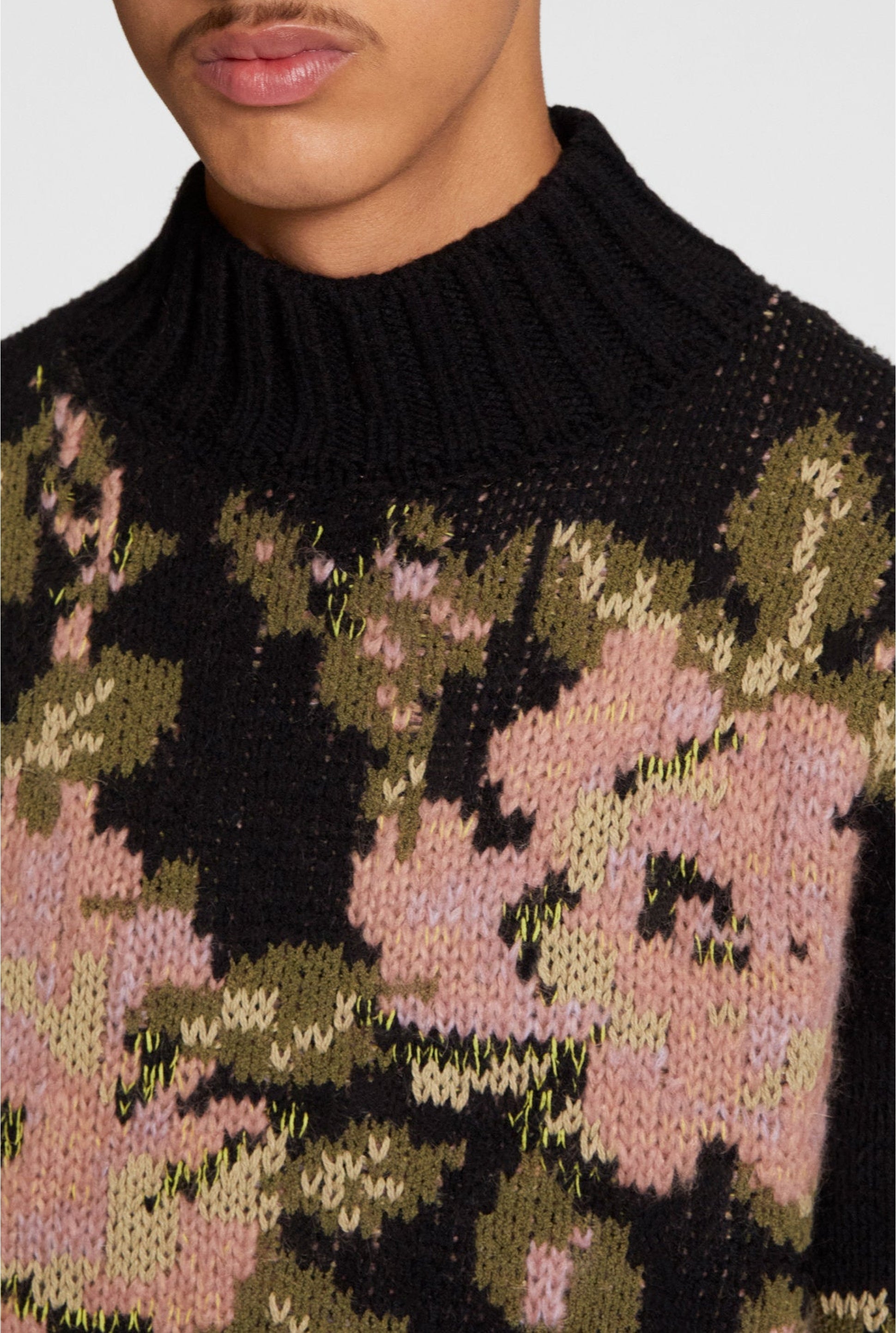 Pull Les Punks en laine mélangée - Black & Pink & Green