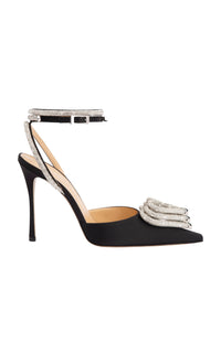 Triple Heart 110 strappy pumps in silk & strass - Black