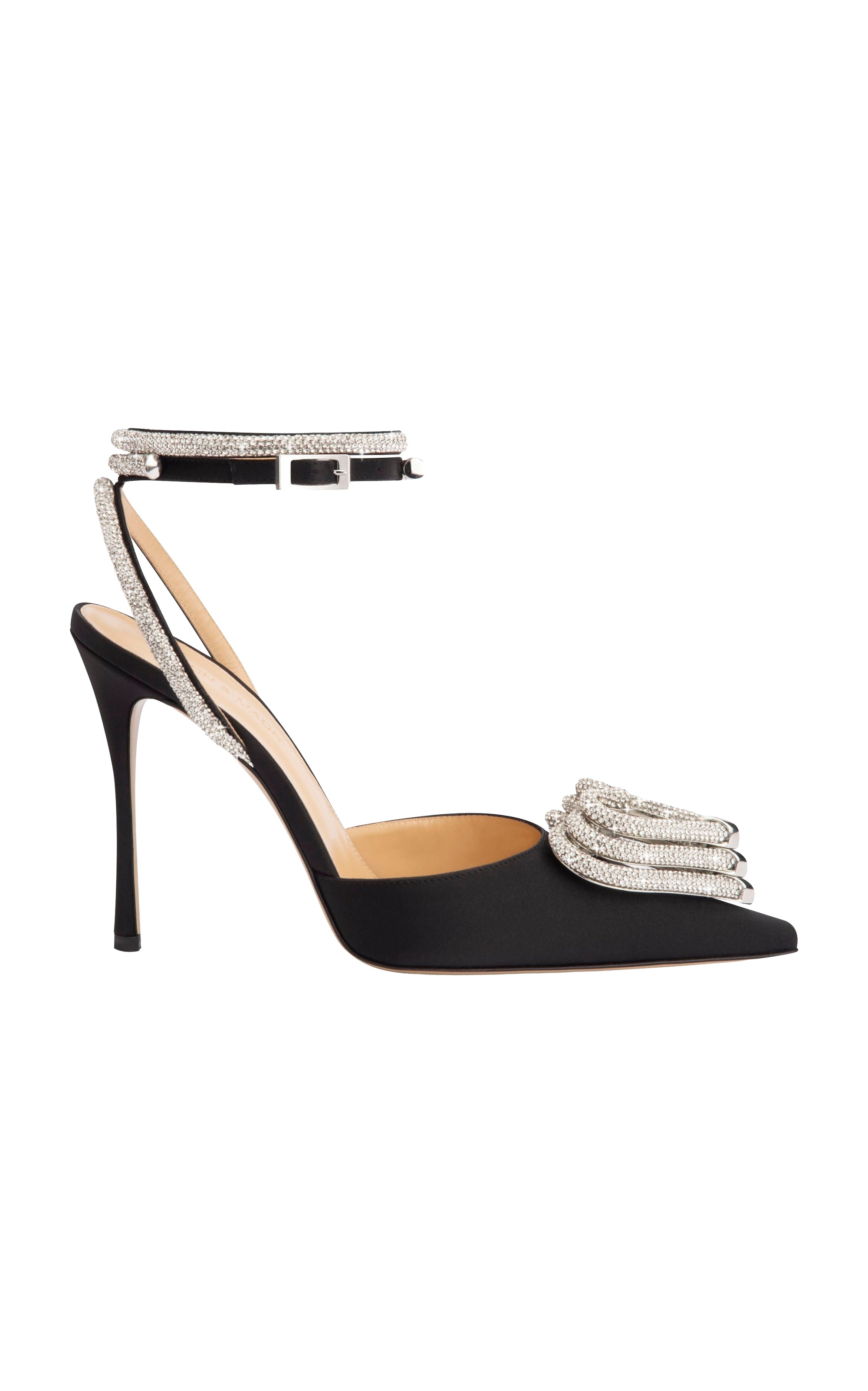 Triple Heart 110 strappy pumps in silk & strass - Black