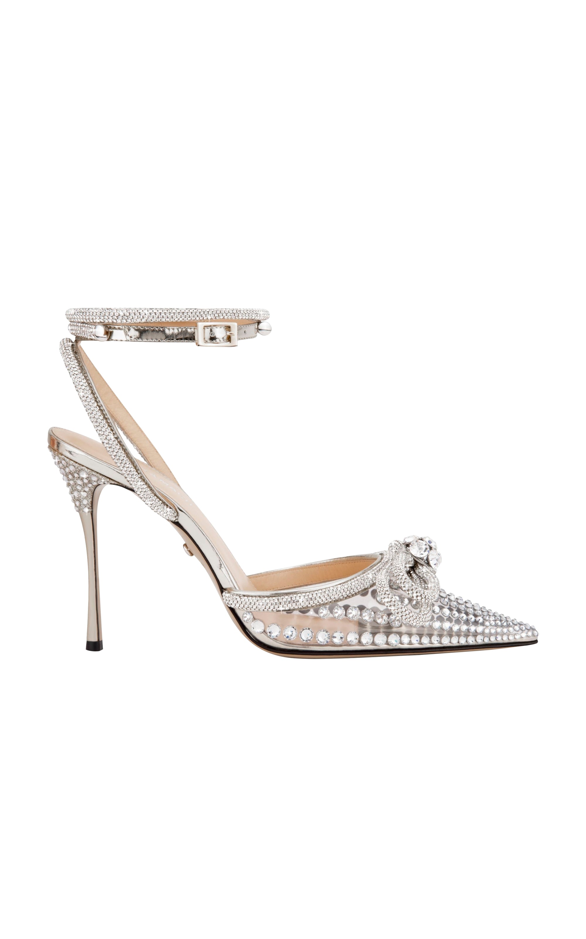 Double Bow 95 strappy pumps with rhinestone embellishments - Light Gold