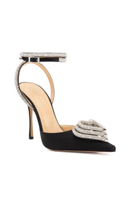 Triple Heart 110 strappy pumps in silk & strass - Black