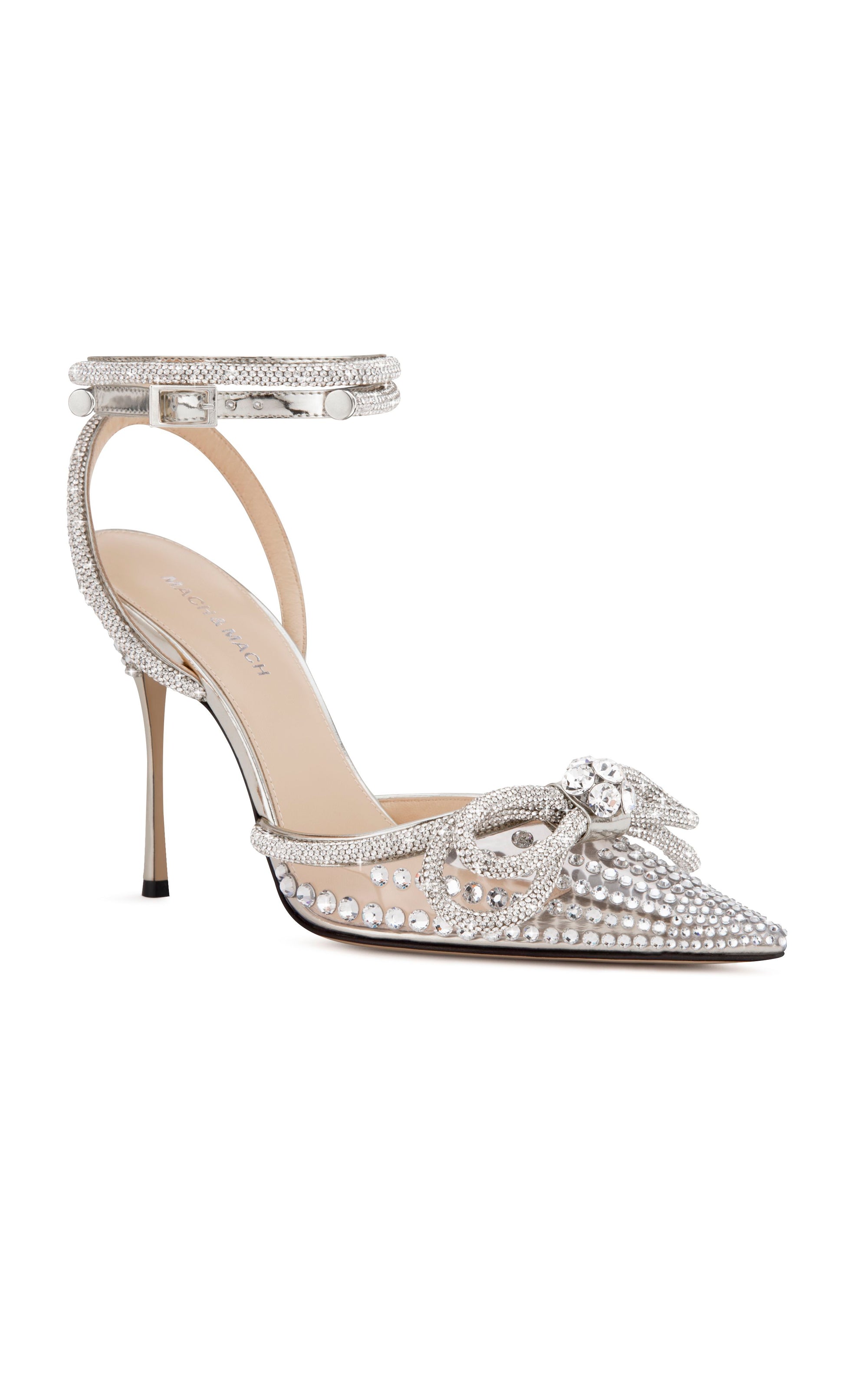 Double Bow 95 strappy pumps with rhinestone embellishments - Light Gold