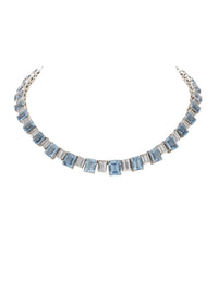 1qty NEW / Argent Rhodié Collier Burmalite taille baguette blanche et taille émeraude Burmalite couleur aigue-marine en argent rhodié // RECO : 2625€